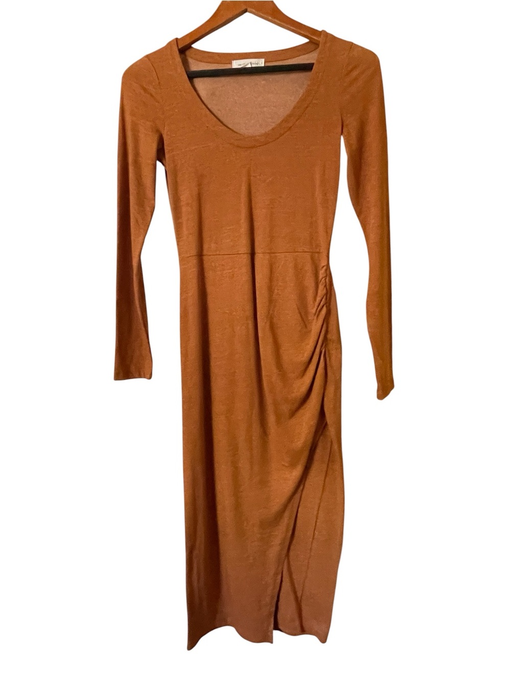 Treasure & Bond Long Sleeve Maxi Dress in Rust Brown Burnt Orange XS